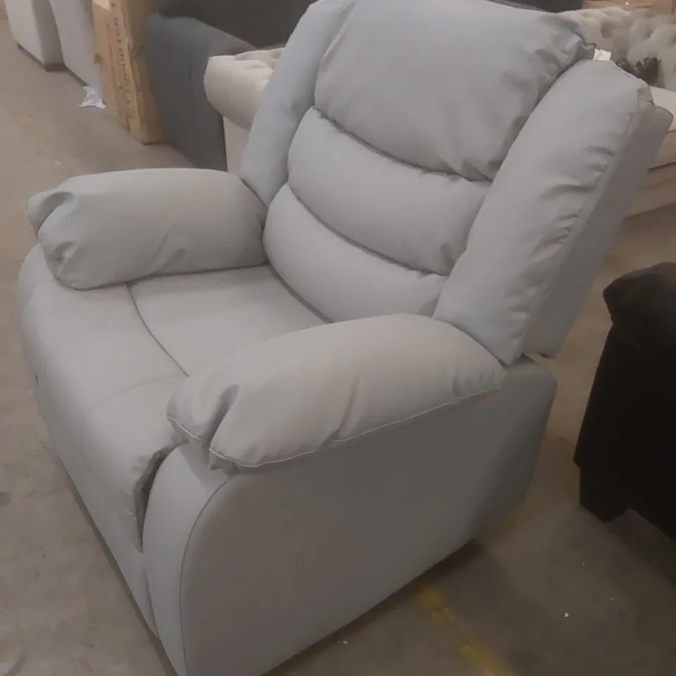 DESIGNER GREY FAUX LEATHER MANUAL RECLINER CHAIR