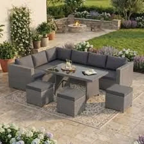 BOXED GARDEN VIDA BELGRAVE RATTAN EFFECT 9 SEATER GARDEN DINING SET GREY (4 BOXES)