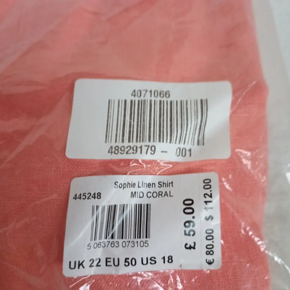 WHITE STUFF SOPHIE LINEN SHIRT – UK 22 (EU 50) MID CORAL