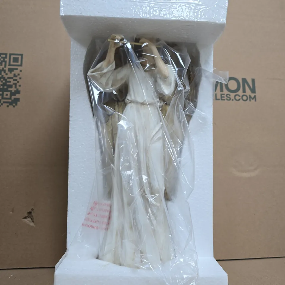 SET OF 2 CREAM AND GOLD RESIN TABLETOP ANGEL STATUES