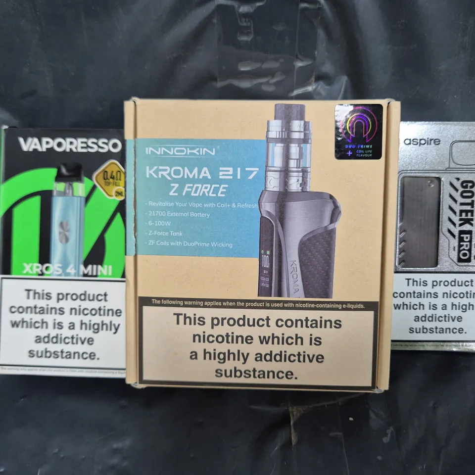 BOX OF APPROXIMATELY 20 ASSORTED VAPING ITEMS AND PRODUCTS TO INCLUDE VAPORESSO, ASPIRE, ETC