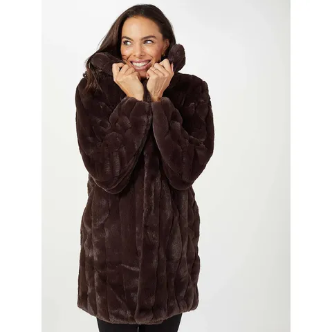 CENTIGRADE SHAWL COLLAR FAUX FUR COAT- 3XL
