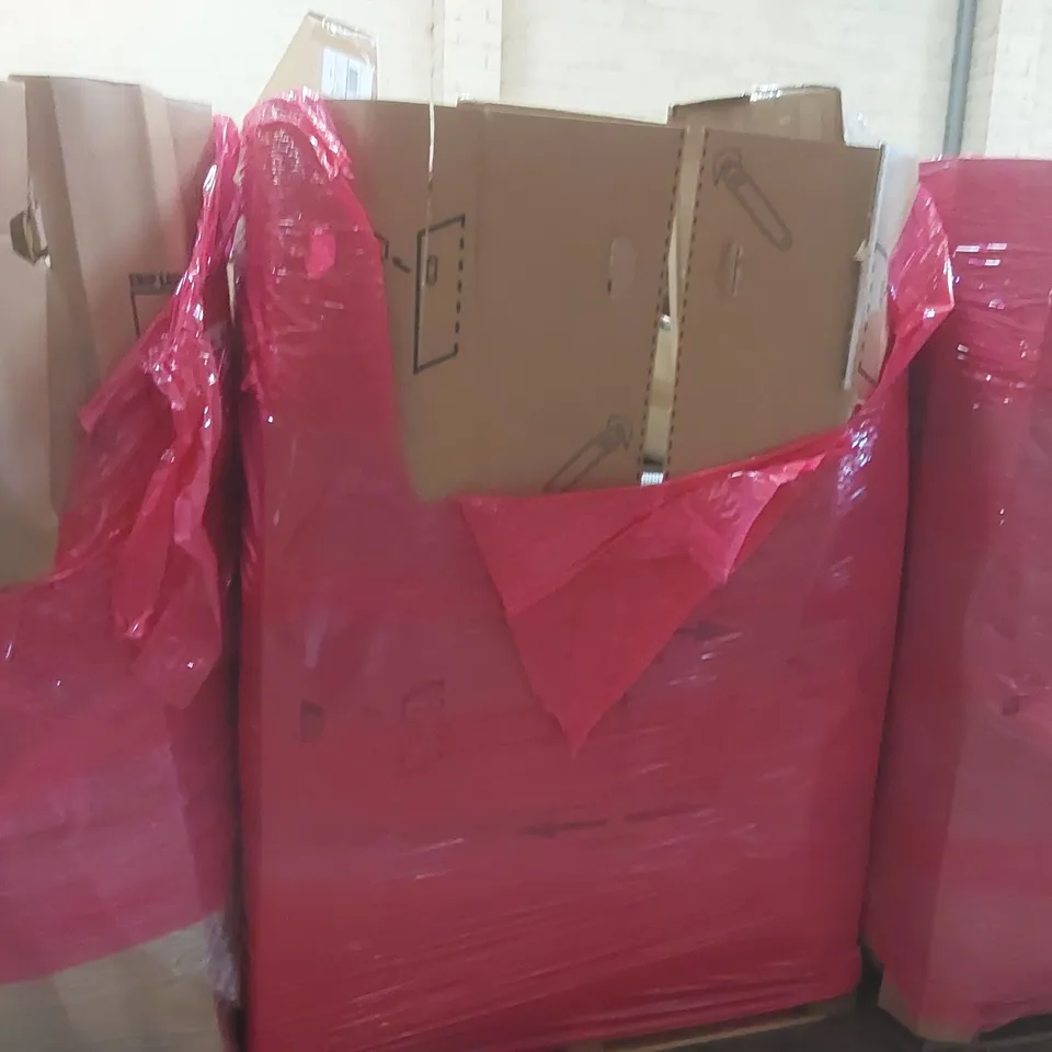 PALLET OF ASSORTED ITEMS INCLUDING: BATHROOM CABINET, WAX MELTING MACHINE. CHAIR MAT, DOOR MAT ECT