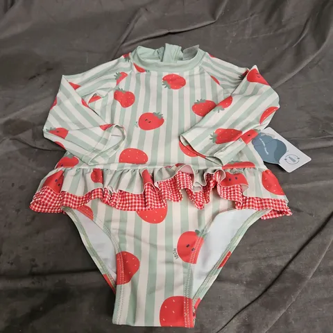 MORI SUNSAFE FRILL SWIMSUIT IN STRAWBERRY & GREEN STRIPE SIZE 4-5YRS