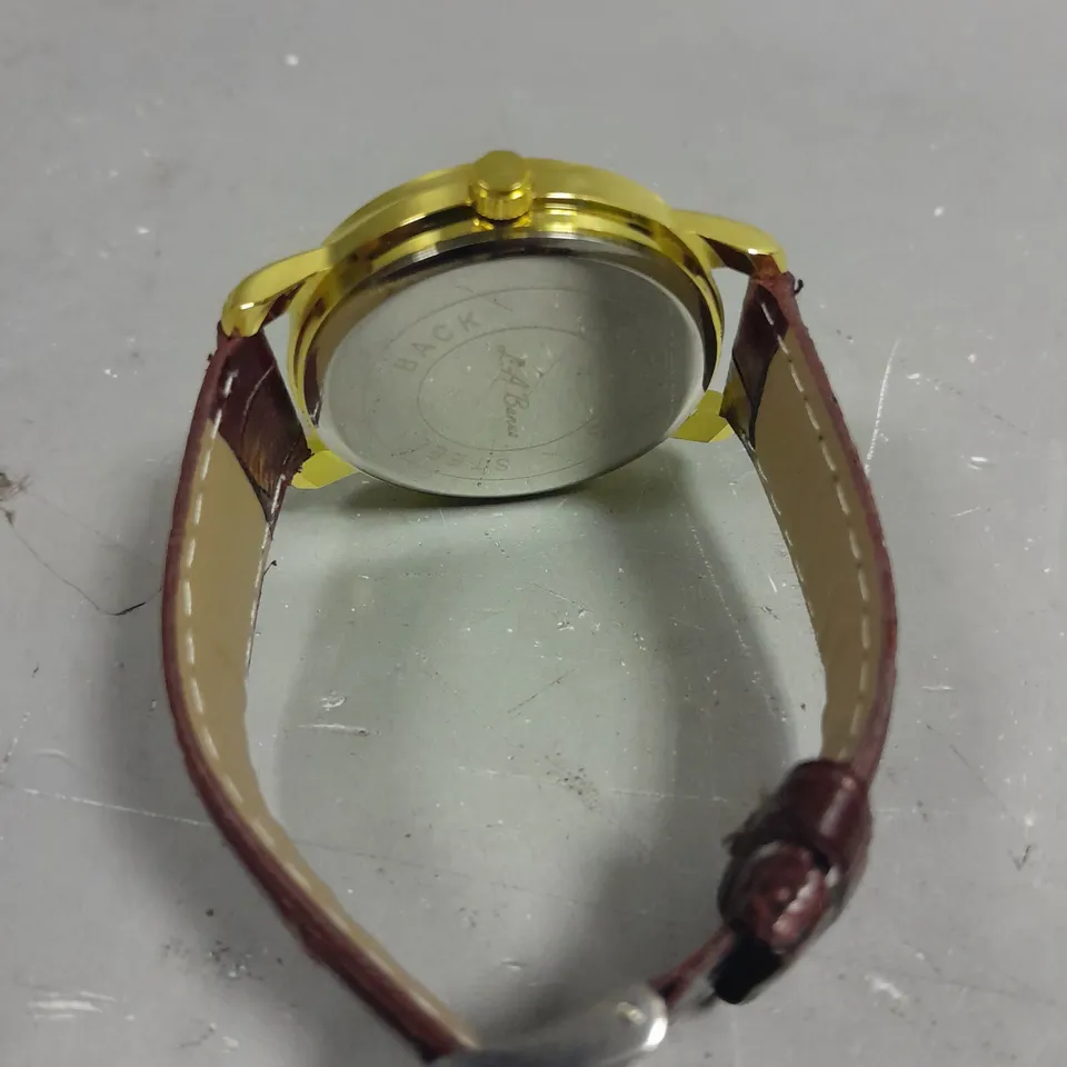 MENS LA BANUS WATCH – GOLD COLOUR CASE – LEATHER STRAP