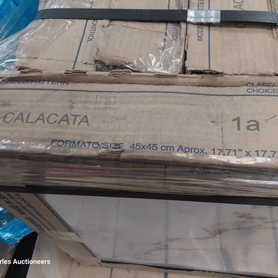 PALLET OF 7 PACKS OF CALACATA SPANISH TILES EACH 45 × 45cm total 10.1sq m