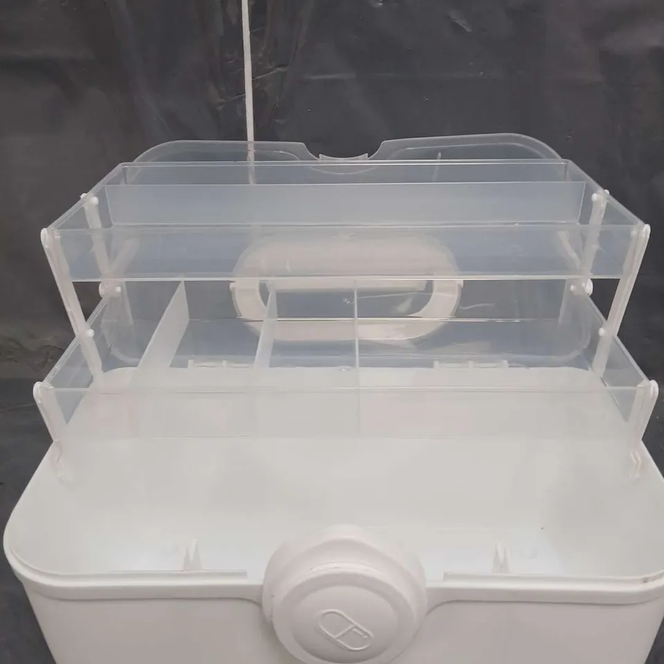 PORTABLE CLEAR STORAGE CASE WITH FOLD OUT DRAWERS