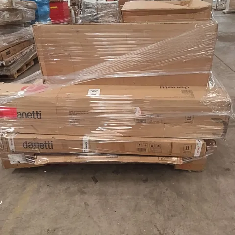 PALLET OF ASSORTED INCOMPLETE FURNITURE PARTS INCLUDING, SUPER KING SIZE BED, DOUBLE SIZE BED, DINING BENCH