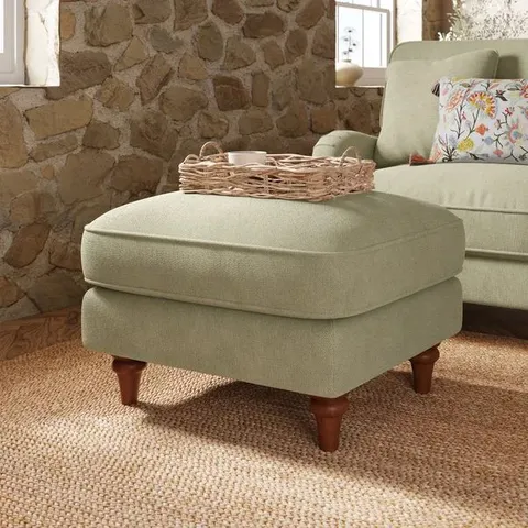 BOXED BEATRICE II SOFT TONAL CHENILLE FOOTSTOOL - SAGE GREEN (1 BOX)