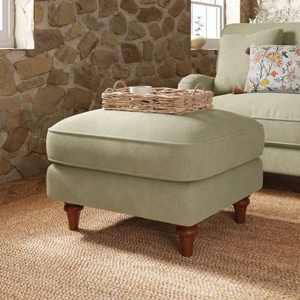 BOXED BEATRICE II SOFT TONAL CHENILLE FOOTSTOOL - SAGE GREEN (1 BOX)