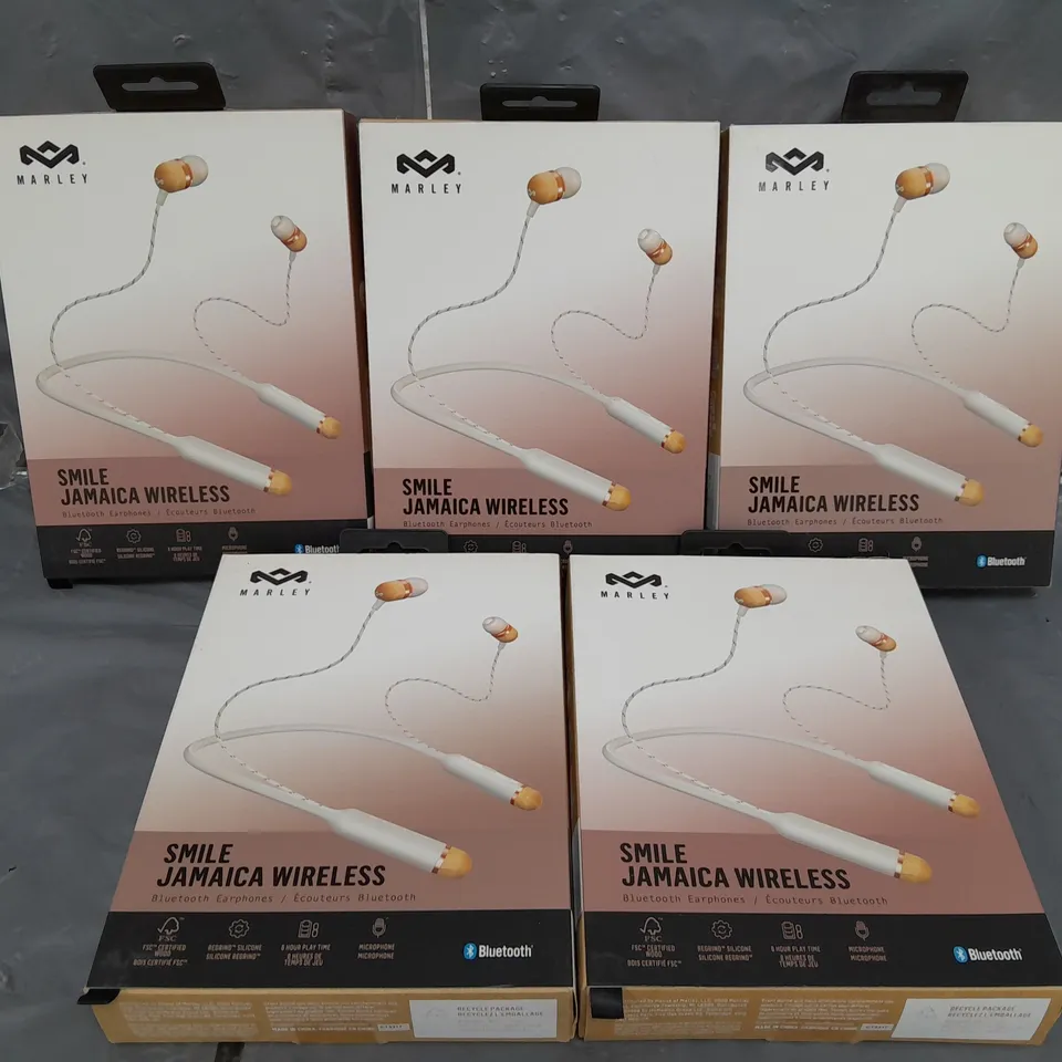5 BOXED MARLEY SMILE JAMAICA WIRELESS BLUETOOTH HEADPHONES