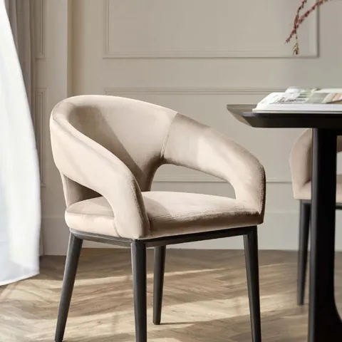 BOXED DANETTI HEATH CHAMPAGNE VELVET BLACK WOOD DINING CHAIR