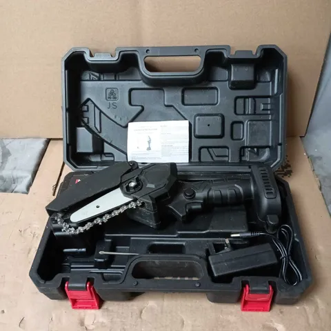MINI ELECTRIC CHAIN SAW LITHIUM IN BLACK CARRY CASE, WITH INSTRUCTIONS. BOXED