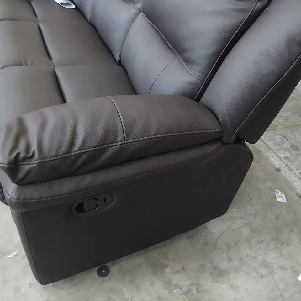 DESIGNER ALBION MANUAL RECLINING THREE SEATER SOFA BROWN FAUX LEATHER