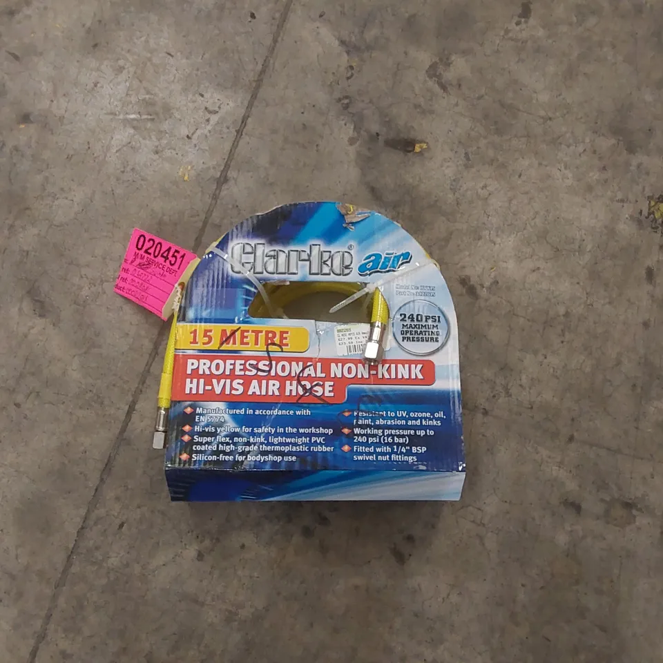 CLARKE 15M PROFESSIONAL NON-KINK HI-VIS AIR HOSE