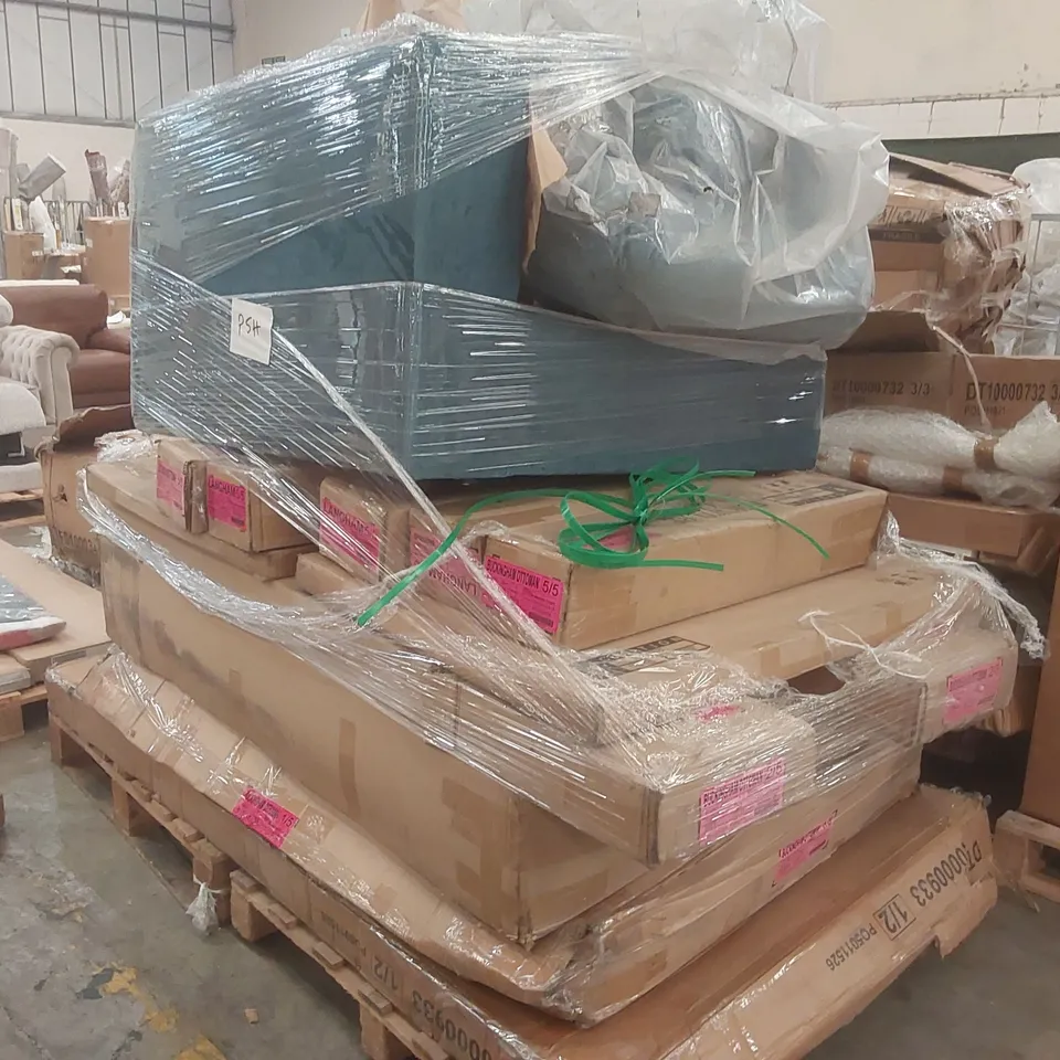 PALLET CONTAINING A VERY LARGE QUANTITY OF ASSORTED DESIGNER FURNITURE PARTS INCLUDING: SOFA PARTS, BED PARTS ECT