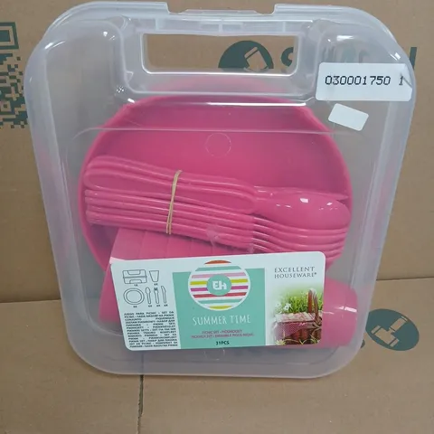 EXCELLENT HOUSEWARE SUMMER TIME PICNIC SET – 31PC, PINK (INCLUDES PLATES, CUTLERY & CUPS)