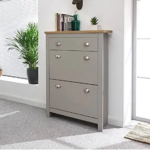 BOXED LANCASTER 2 DOOR 1 DRAWER SHOE CABINET - GREY (1 BOX)