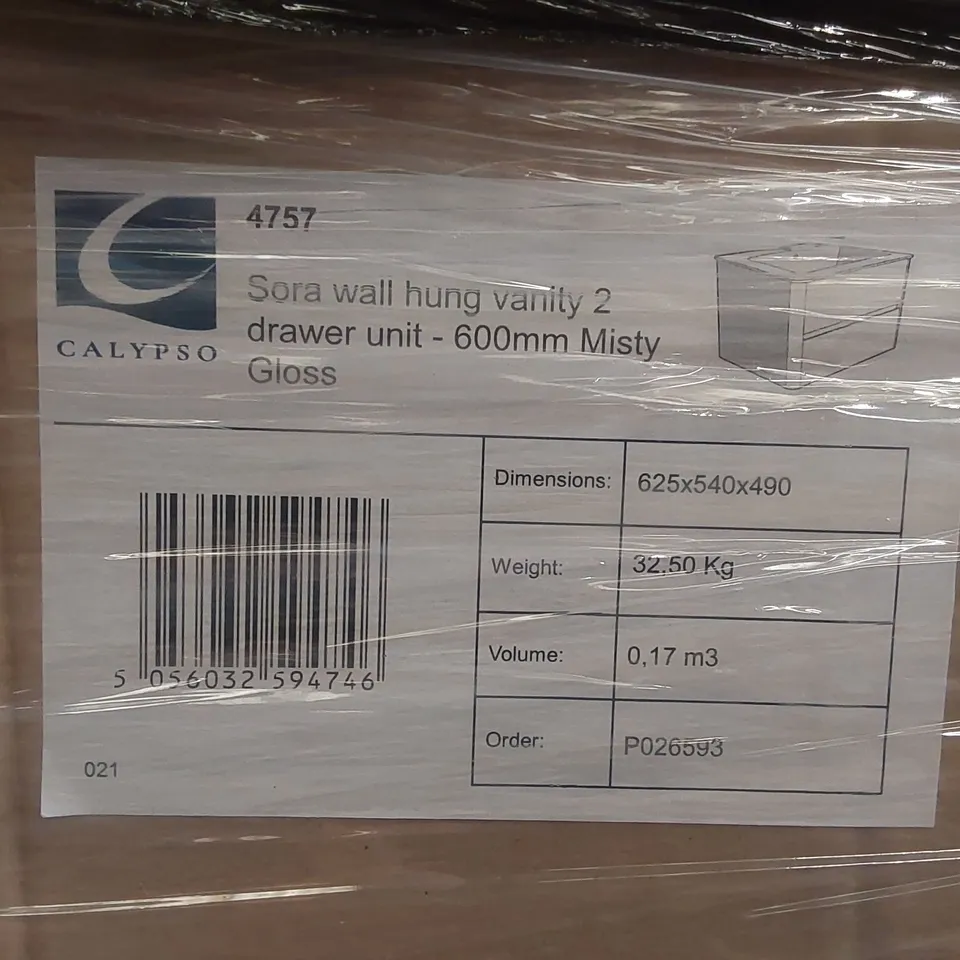 PALLET OF ASSORTED BATHROOM FURNITURE PARTS INCLUDING: CALYPSO WALL HUNG VANITY UNIT CARCASSES ECT