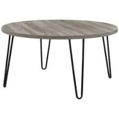 BOXED OWEN RETRO ROUND COFFEE TABLE IN DISTRESSED GREY OAK (1 BOX)