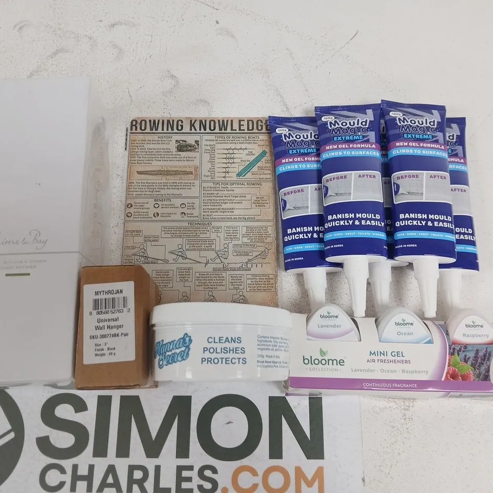 LOT OF ASSORTED HOUSEHOLD ITEMS TO INCLUDE MAGIC MOULD EXTREME, SCENT DIFFUSER AND WALL HANGER