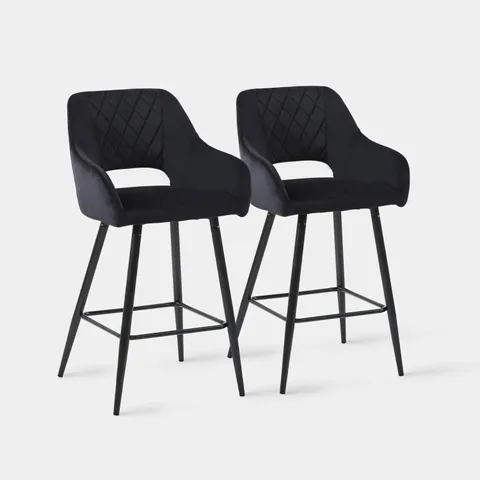 BOXED SET OF TWO ARSLAN BLACK VELVET BAR STOOLS