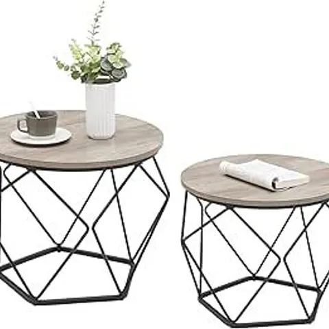BOXED VASAGLE ROUND COFFEE TABLE, SET OF 2, GREY-BEIGE AND BLACK