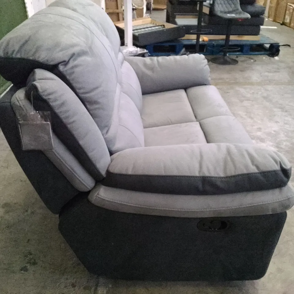 QUALITY DESIGNER MANUAL RECLINER 2 SEATER SOFA - GREY/BLACK FABRIC