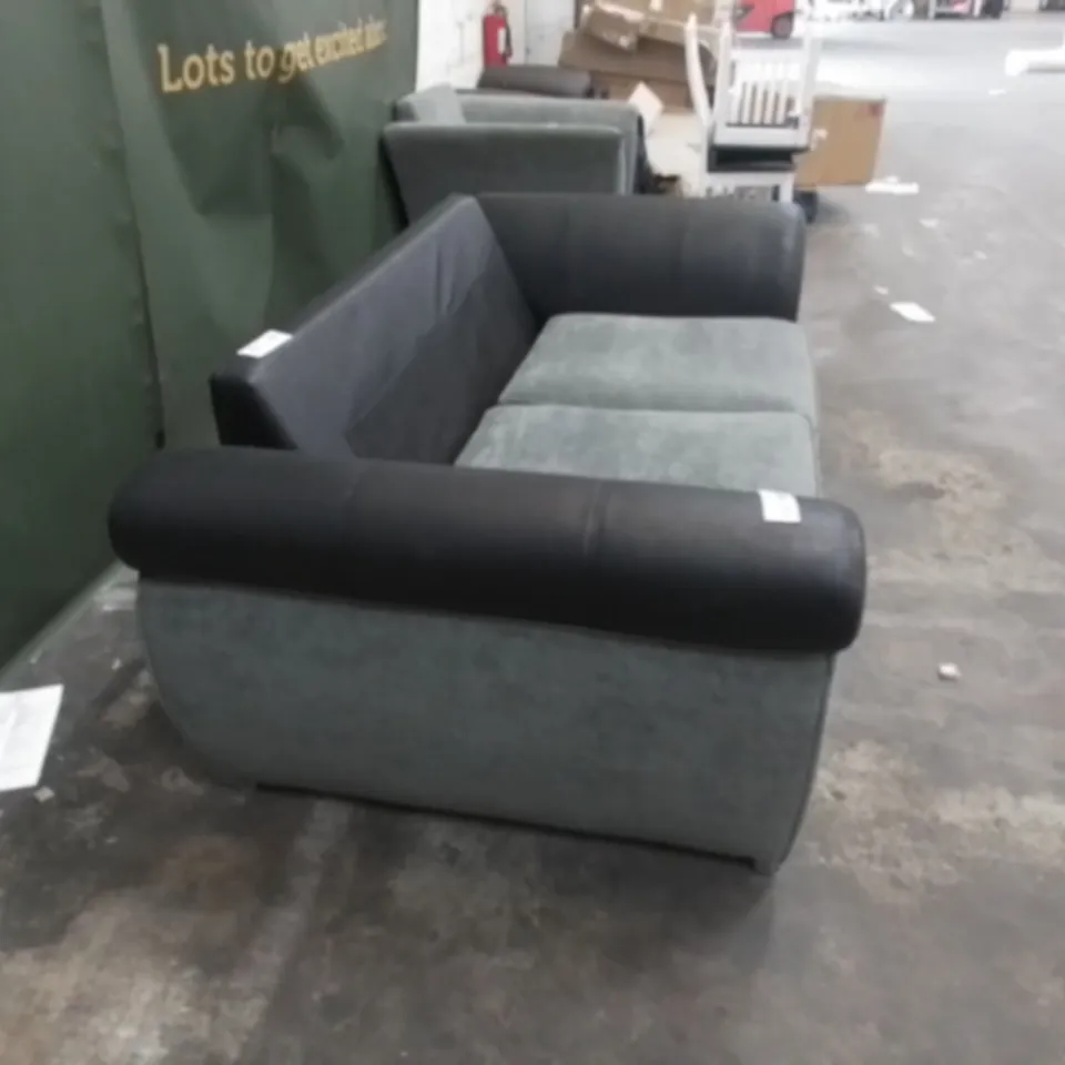DESIGNER GREY AND BLACK FABRIC TWO SEATER SOFA