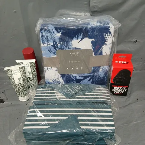 BOX OF APPROX 10 ASSORTED HOUSEHOLD ITEMS TO INCLUDE - SUPERSOFT KING SIZE DUVET SET - DRAWER STORAGE BOXES - ARKIVE DRY SHAMPOO - ETC