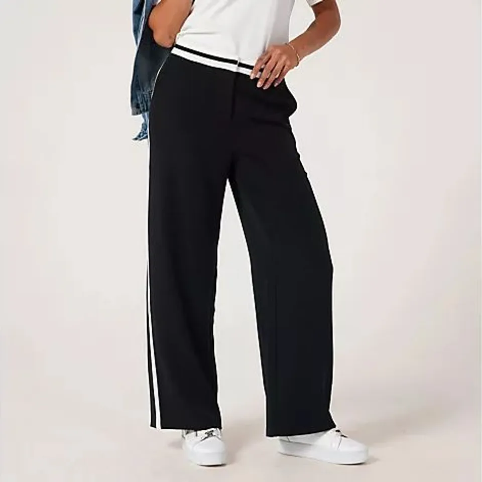 SOSANDAR MONO STRIPE WAISTBAND WIDE LEG TROUSER SIZE 12