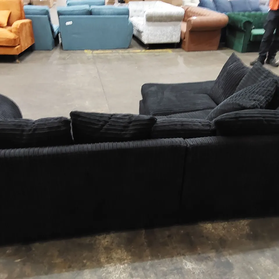 DESIGNER L SHAPED SOFA BLACK CORDUROY FABRIC