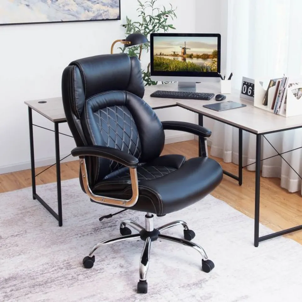 BOXED COSTWAY LEATHER OFFICE CHAIR WITH ROCKING MODE AND ARMRESTS