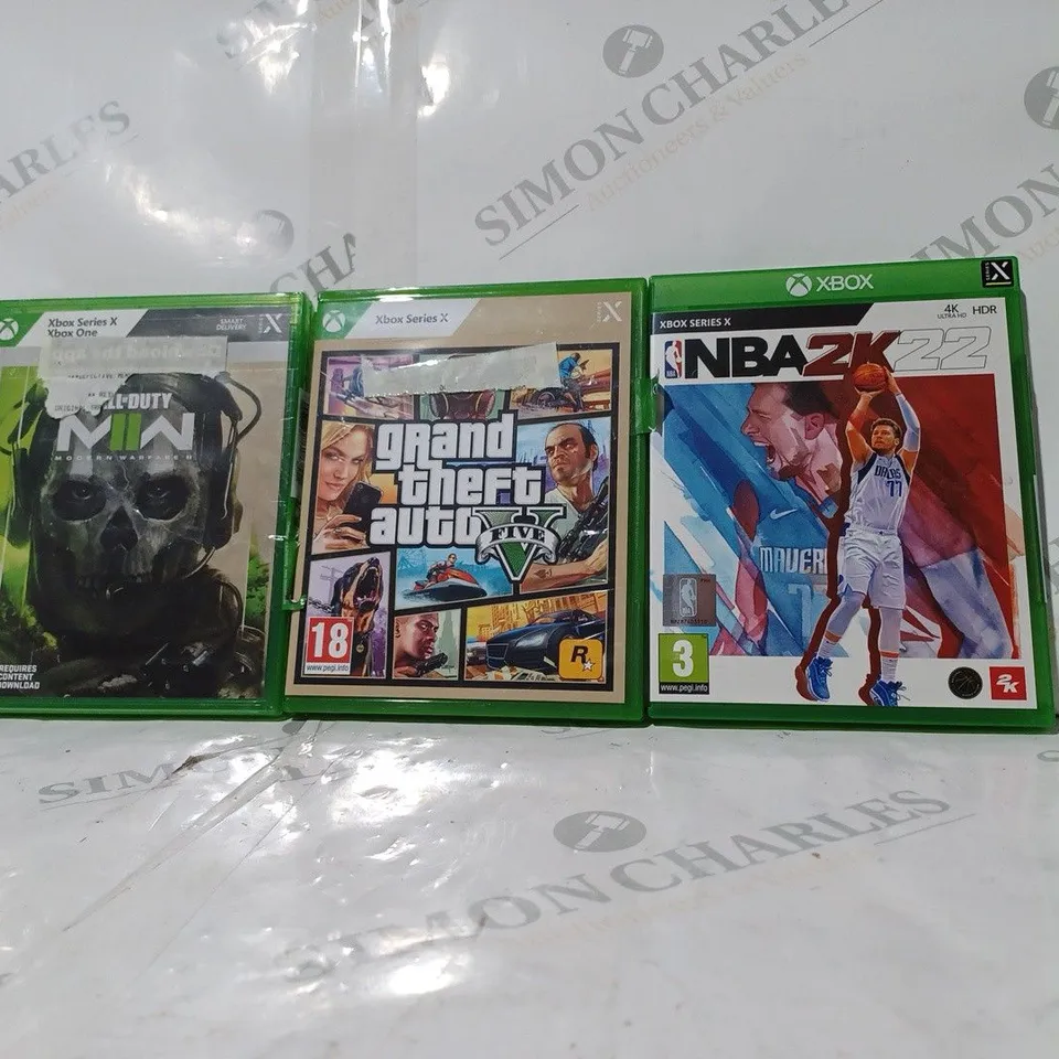 3 ASSORTED XBOX ONE GAMES TO INCLUDE: CALL OF DUTY, GRAND THEFT AUTO V & NBA 2K22