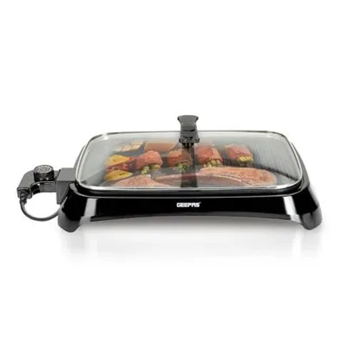 BOXED GEEPAS 2-IN-1 ELECTRIC BARBECUE GRILL WITH HOT PLATE, SMOKELESS INDOOR BBQ AND GRIDDLE