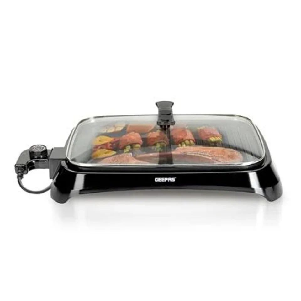 BOXED GEEPAS 2-IN-1 ELECTRIC BARBECUE GRILL WITH HOT PLATE, SMOKELESS INDOOR BBQ AND GRIDDLE