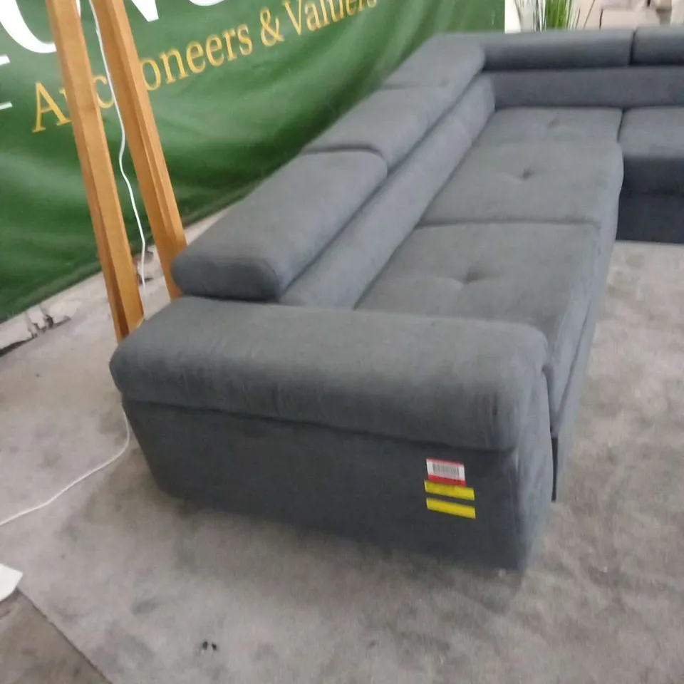 DESIGNER VOSBURG GREY FABRIC SLEPER CORNER SOFABED WITH STORAGE