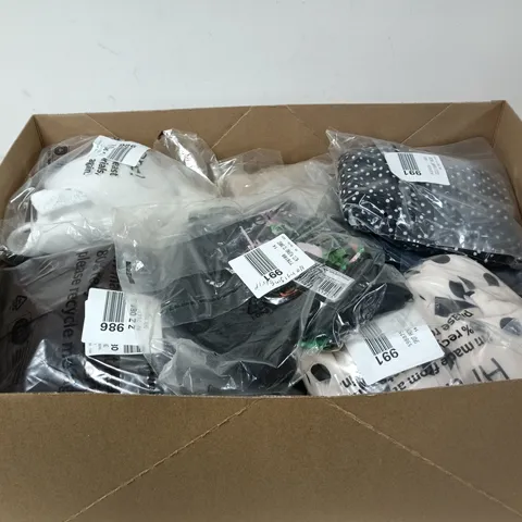 BOX OF APPROXIMATELY 20 ASSORTED CLOTHING ITEMS OF VARIOUS STYLES AND SIZES TO INCLUDE DARK BLUE TANKINI, SICILY TANKINI, DARK BROWN TROUSERS ETC
