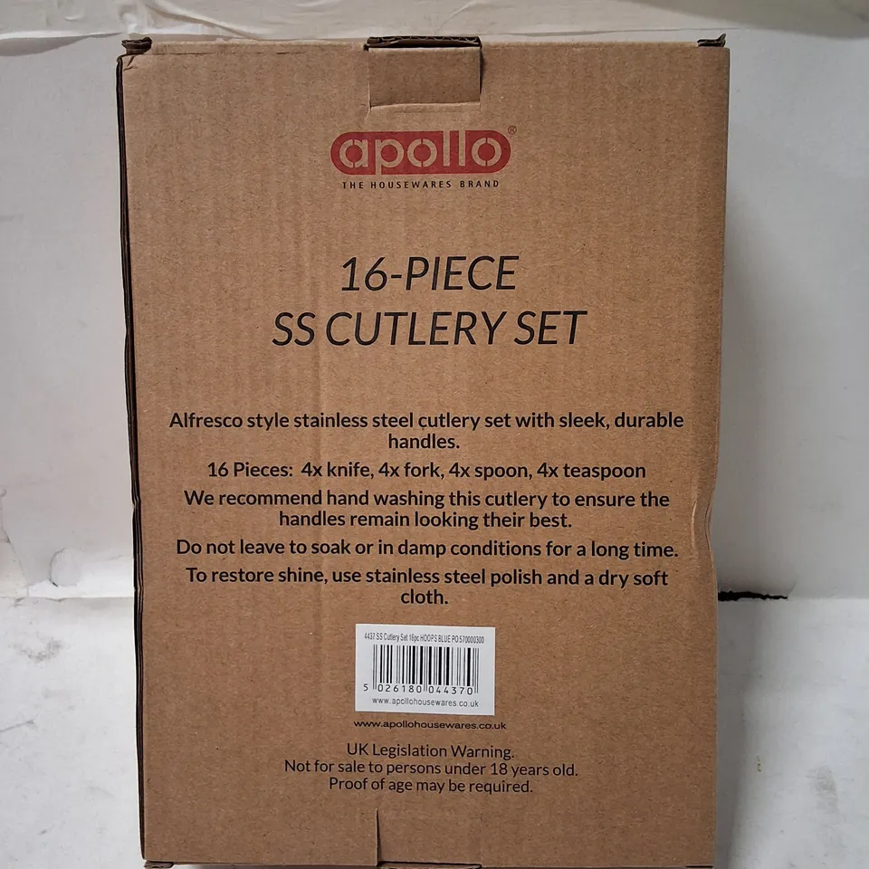 APOLLO 16-PIECE STAINLESS STEEL CUTLERY SET (BOXED) – 4 KNIVES, 4 FORKS, 4 SPOONS, 4 TEASPOONS