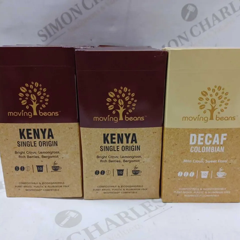 LOT OF APPROX 12 BOXES OF MOVING BEANS PRODUCTS TO INCLUDE 10 X KEYNA SINGLE ORIGINAL & 2 X DECAF COLOMBIAN 