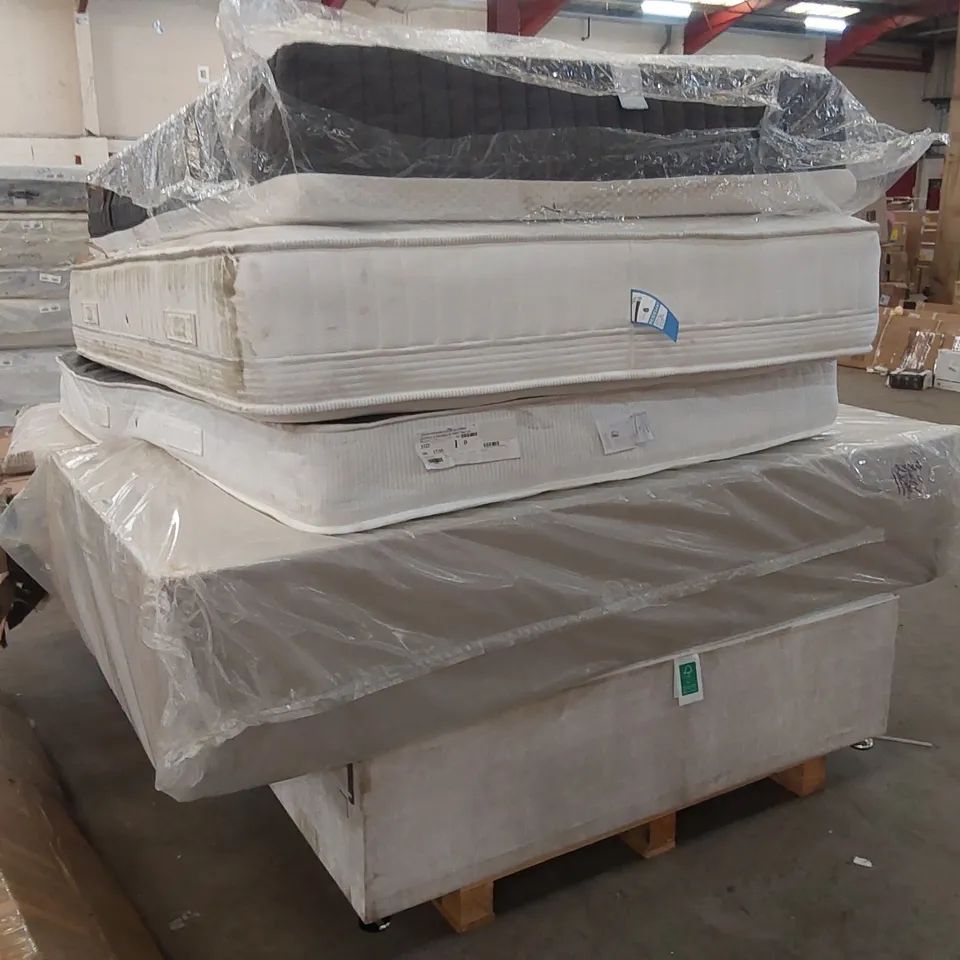 PALLET TO CONTAIN APPROXIMATELY 4 MATTRESSES, 2 HEADBOARDS, 3 DIVAN BASE PARTS - VARIOUS SIZES, CONDITIONS, BRANDS ECT