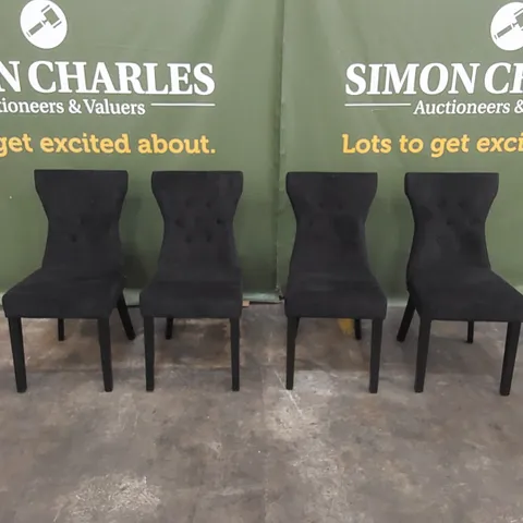 SET OF 4 KENSINGTON BLACK VELVET BUTTON BACK DINING CHAIRS - BLACK LEGS