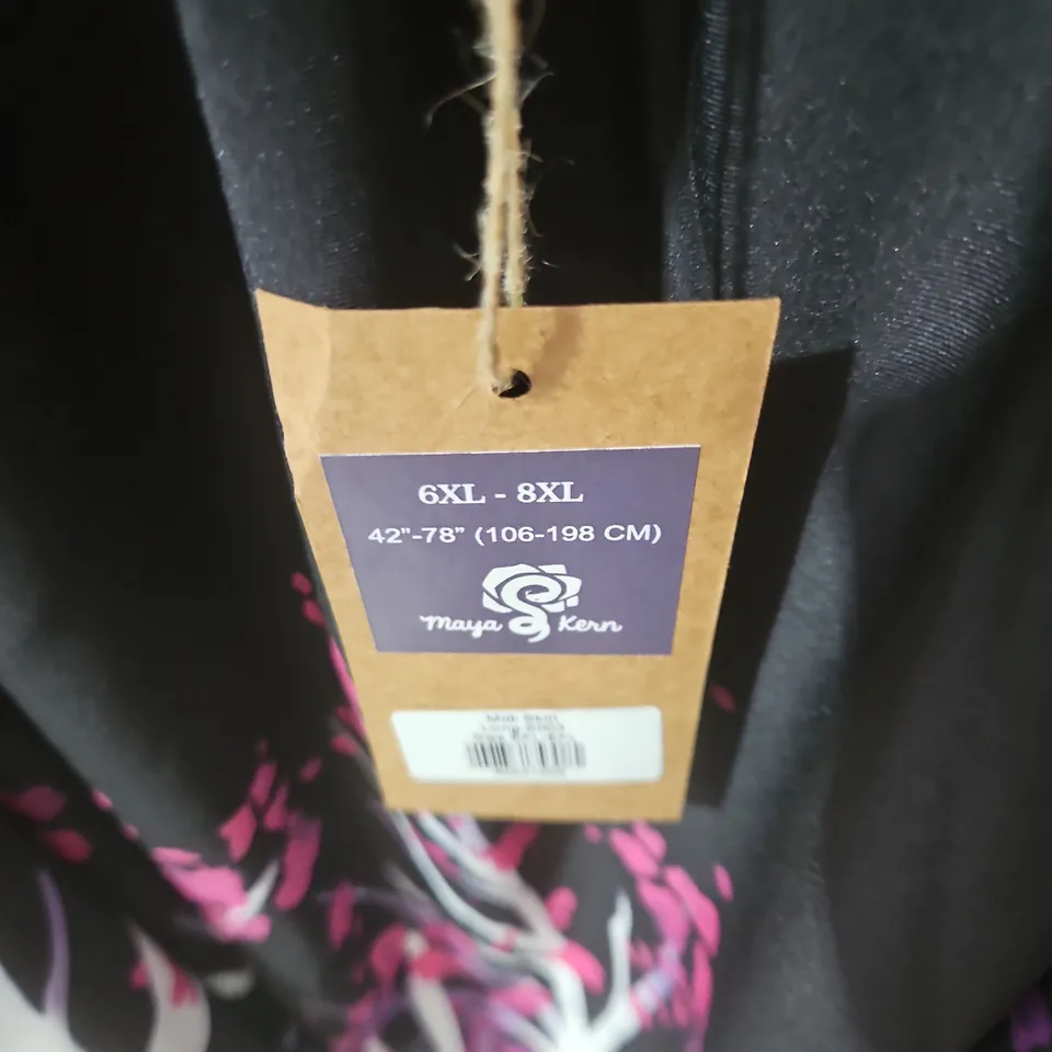 MAYA KENN MIDI SKIRT – BLACK WITH PINK BLOSSOM TREE PRINT, SIZE 6XL-8XL