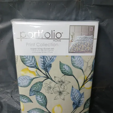 SEALED PORTFOLIO HOME PRINT COLLECTION LEMON TREE SUPER KING DUVET SET IN NATURAL