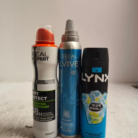 APPROXIMATELY 15 ASSORTED AEROSOLS TO INCLUDE LYNX , LOREAL AND LOREAL MEN