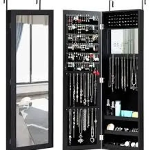 BOXED COSTWAY LED LIGHTS WALL DOOR MOUNTED JEWELLERY CABINET WITH FULL LENGTH MIRROR