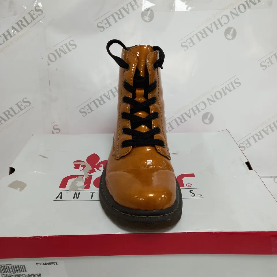 BOXED RIEKER LACE ANKLE BOOTS SIZE 5 OCHRE