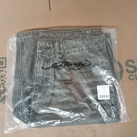 BAGGED ED HARDY MEN'S DESERT SNAKE JORTS IN BLACK SANDY WASH SIZE SMALL