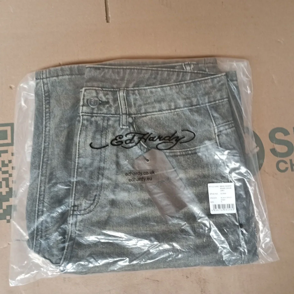 BAGGED ED HARDY MEN'S DESERT SNAKE JORTS IN BLACK SANDY WASH SIZE SMALL