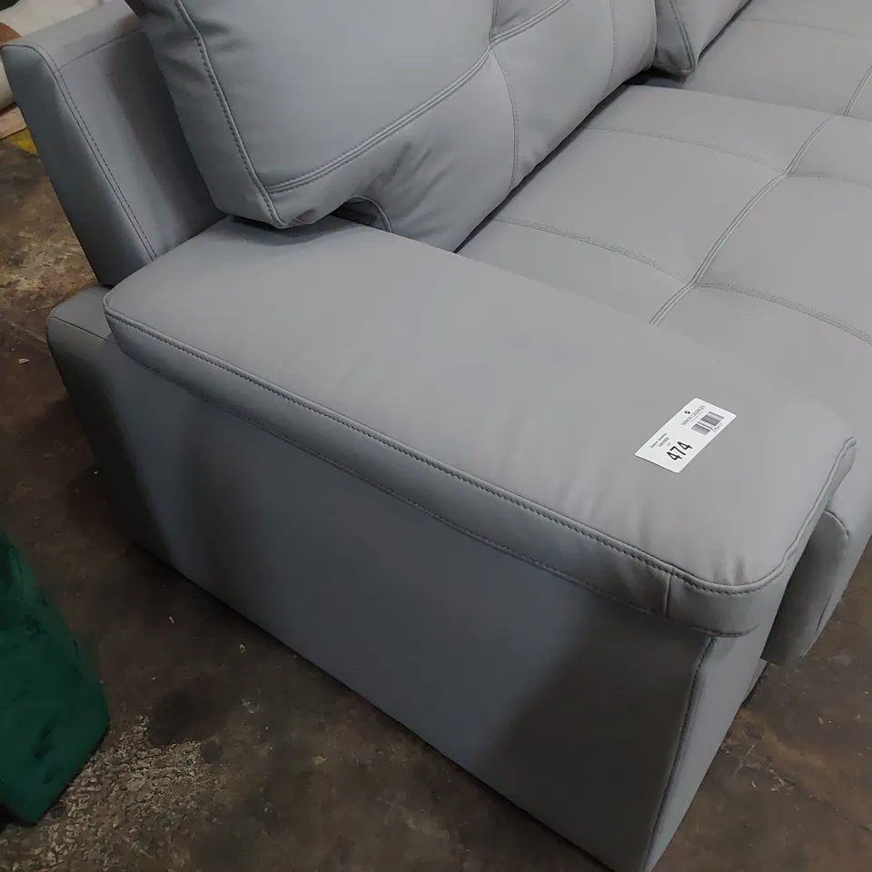 DESIGNER THREE SEATER SOFA LIGHT GREY LEATHER 